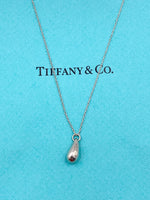 Tiffany 
Co 925 Silver Elsa Peretti 12mm Teardrop Pendant Necklace