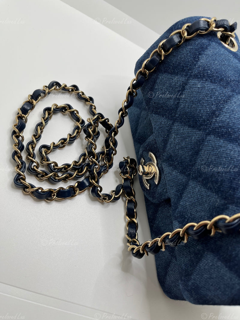 Sold-CHANEL Classic Denim Mini Rectangular Crossbody Flap Bag in Gold Hardware