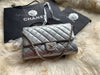 Sold-CHANEL Classic Quilted Flap Metallic Silver Calfskin Shoulder Bag/Clutch