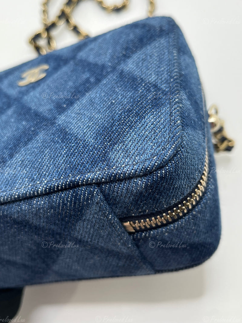 Sold-CHANEL Denim Blue Mini Camera Bag in Gold Hardware