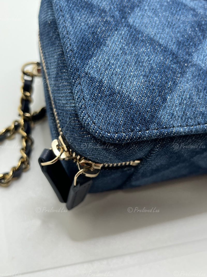 Sold-CHANEL Denim Blue Mini Camera Bag in Gold Hardware