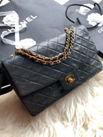 Sold-CHANEL Vintage Lambskin Medium/Large Single Flap Bag black/gold hardware