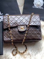 Sold-CHANEL Classic Lambskin Double Chain Double Flap Bag dark brown/gold