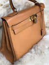 Sold-HERMES Vintage Kelly 32 Clemence Leather Gold Color GHW