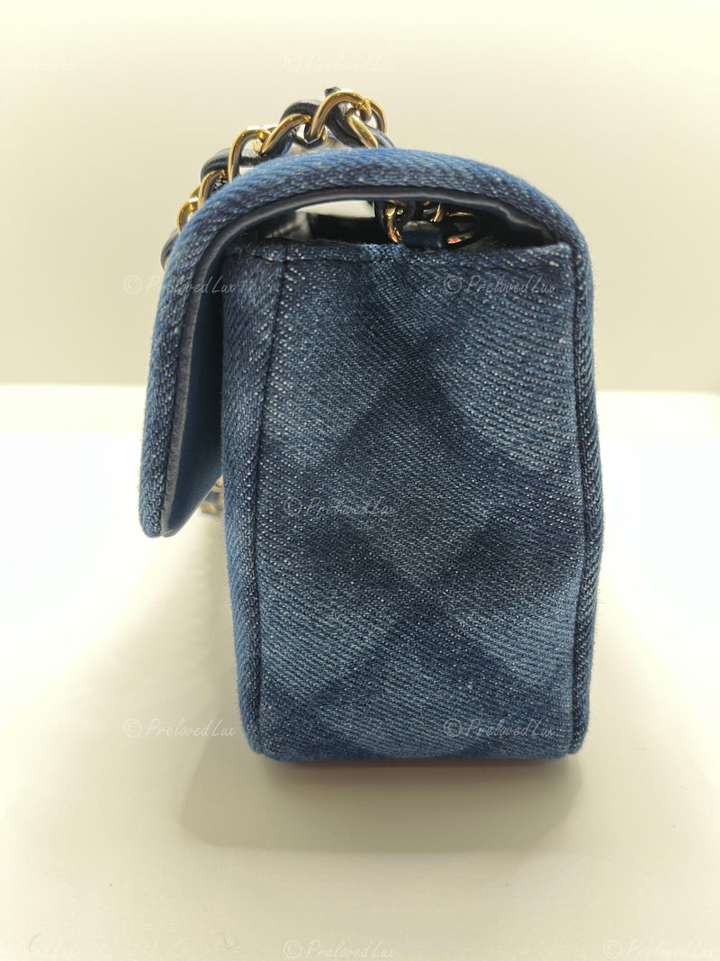 Sold-CHANEL Classic Denim Mini Rectangular Crossbody Flap Bag in Gold Hardware