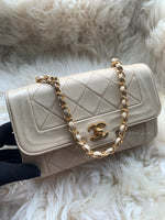 Sold-CHANEL Vintage Lambskin Single Flap Border Tab Small Crossbody Bag Beige/gold hardware