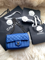 CHANEL CC Calfskin Blue Mini Flap Shoulder Bag/Ruthenium Hardware