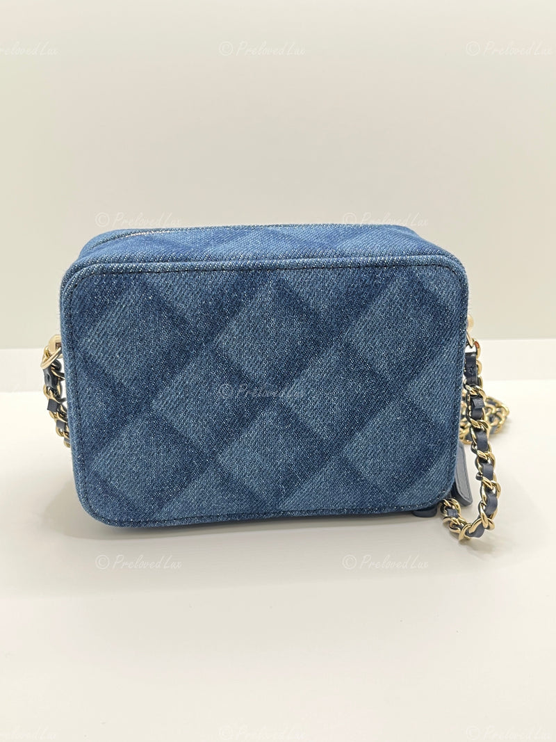 Sold-CHANEL Denim Blue Mini Camera Bag in Gold Hardware