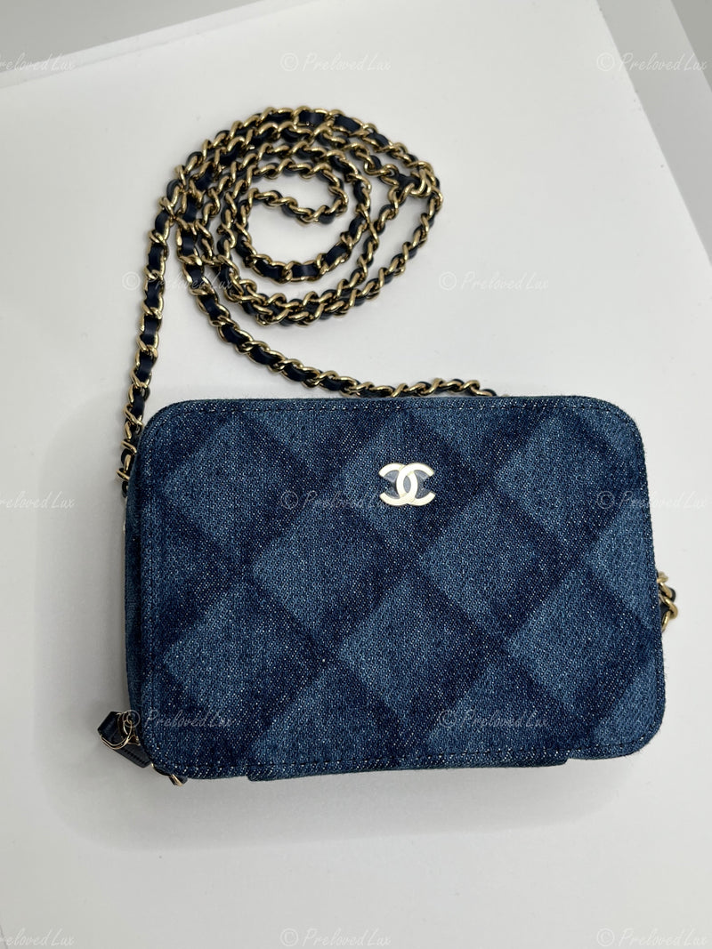 Sold-CHANEL Denim Blue Mini Camera Bag in Gold Hardware