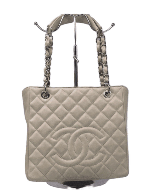 CHANEL Caviar Quilted Petite Shopping Tote Ivory PST