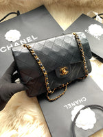 Sold-CHANEL Lambskin Double Chain Double Medium Flap Bag black/gold