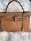 Sold-HERMES Vintage Kelly 32 Clemence Leather Gold Color GHW