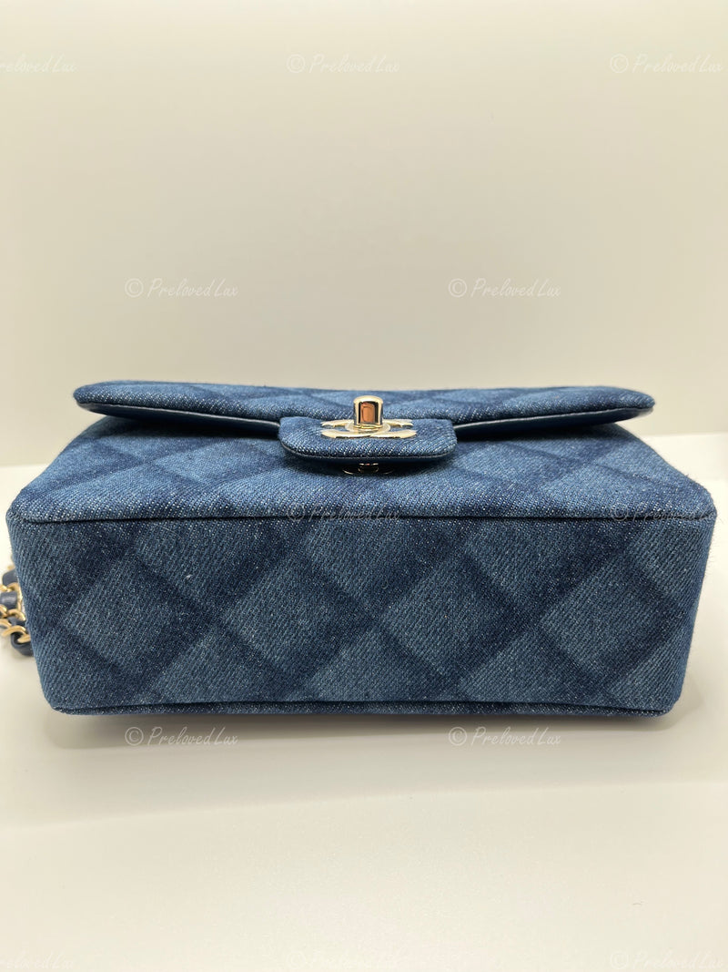 Sold-CHANEL Classic Denim Mini Rectangular Crossbody Flap Bag in Gold Hardware