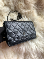 CHANEL CC Wallet-on-the-chain Metallic Sparkle Coated Tweed Crossbody Flap Bag - Black