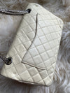 CHANEL Beige Calfskin Double Flap Shoulder Bag Silver Hardware