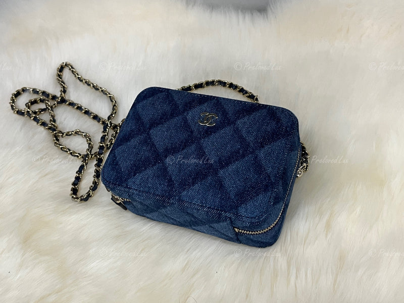 Sold-CHANEL Denim Blue Mini Camera Bag in Gold Hardware