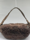 Sold-CHANEL Outdoor Ligne Hobo Fur with Leather Medium grey/brown